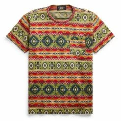 RRL By Ralph Lauren Pocket Crew Pattern T-Shirt Blue / Red Multi