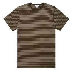 Sunspel Classic Crew English Stripe T-Shirt Caper / Dark Moss