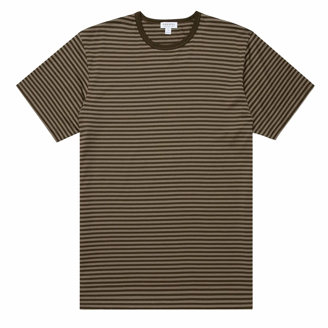 Sunspel Classic Crew English Stripe T-Shirt Caper / Dark Moss 3 Sunspel Classic Crew English Stripe T-Shirt Caper / Dark Moss