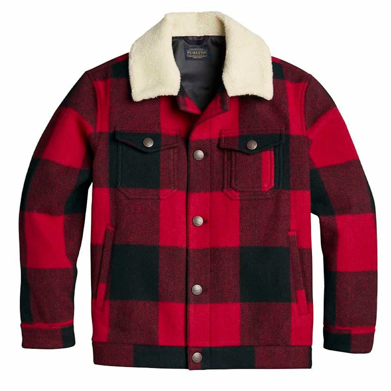 Pendleton Stadium Cloth Plaid Trucker Jacket Red / Black Buffalo Check 3 Pendleton Stadium Cloth Plaid Trucker Jacket Red / Black Buffalo Check