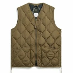 Taion Military Zip V Neck Vest L. Brown