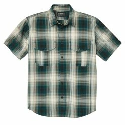 Filson SS Feather Cloth Shirt Beige / Brown / Black -Hikerdelic Sales Store Filson SS Feather Cloth Shirt Green Grey Cream 23885 1