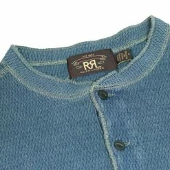 RRL By Ralph Lauren Waffle Knitted Cotton Henley Washed Blue Indigo -Hikerdelic Sales Store Ralph Lauren LS Henley RRL Waffle Tee Washed Blue Indigo 3 3 600x600 1