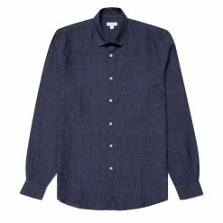 Sunspel Linen Shirt Navy Melange